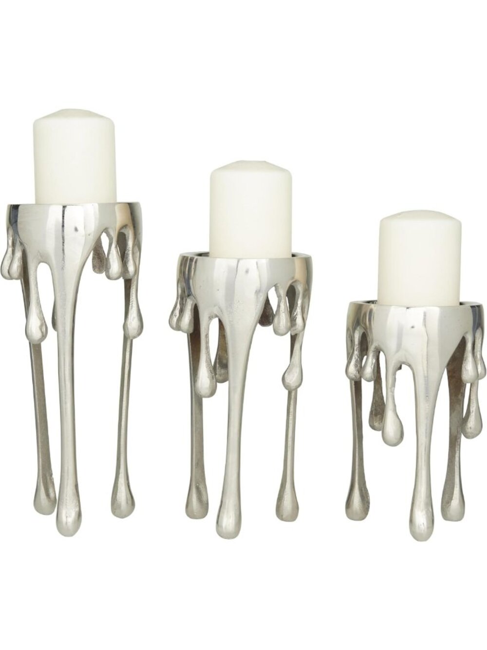 Abstract Aluminum Candle Holders Set of 3 - Decorative Drip Stand, Silver 12